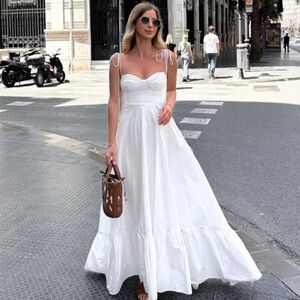 Zara ZW Collection Ruffled Poplin White Maxi Dress